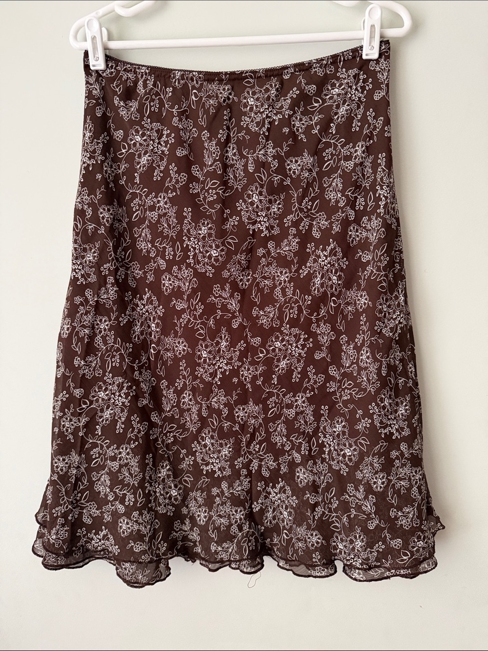 Briggs New York Brown Floral A-Line Skirt with White Print
